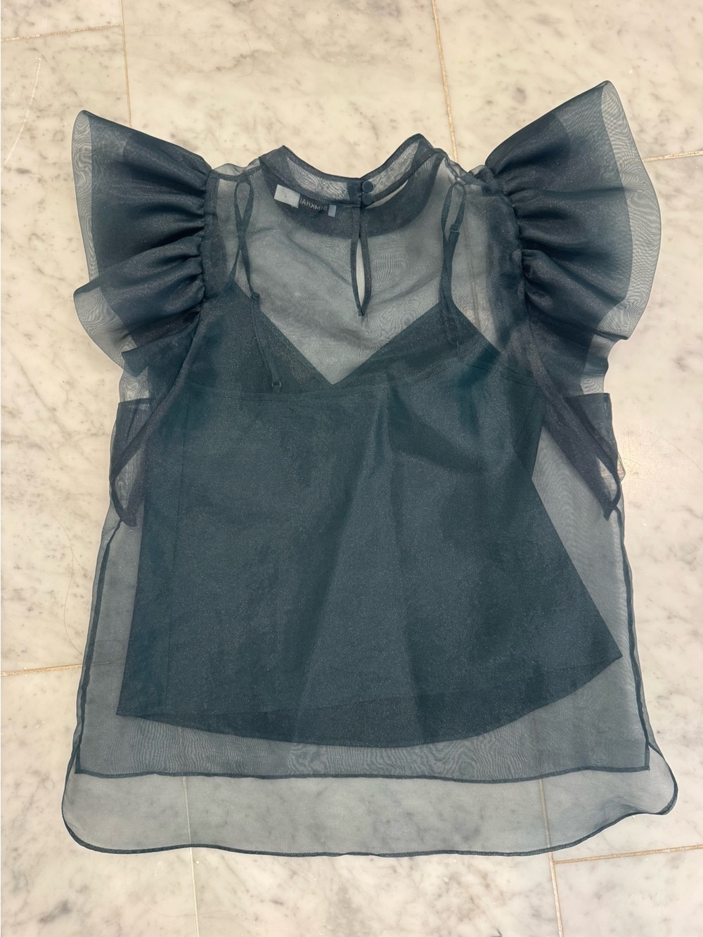 Simkhai Corina Organza Ruffle Top Green XS - Picture 2 of 3